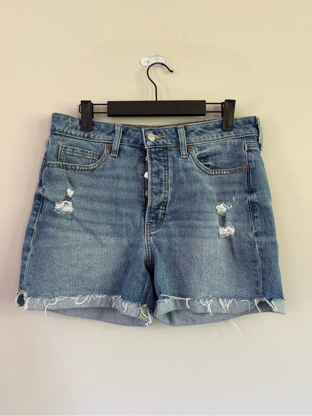Old Navy Medium Blue Distressed High-Rise Jean Shorts